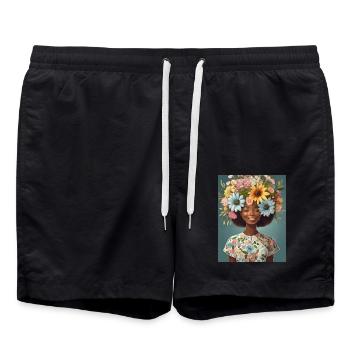Blumenkrone 2 - Badeshorts - Schwarz - Vorne - AI Model Male 185 light (185cm)