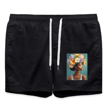 Flower Crown 3 - Swim Trunks - black - Front - AI Model Male 185 light (185cm)