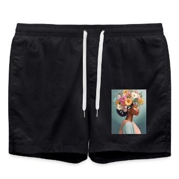 Flower Crown 1 - Swim Trunks - black - Front - AI Model Male 185 light (185cm)