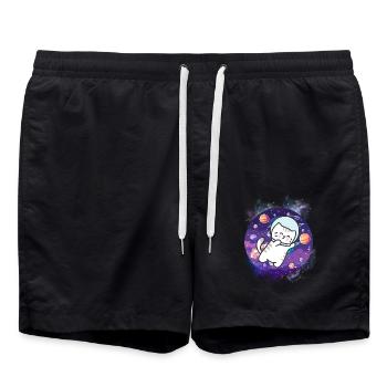 Kawaii Astronaut Kitten - Kosmische Reise - Badeshorts - Schwarz - Vorne - AI Model Male 185 light (185cm)