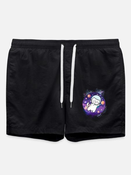 Kawaii Astronaut Kitten - Cosmic Journey - Swim Trunks - black