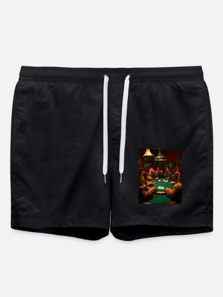 Winged poker face – roosters gamble - Swim Trunks - black