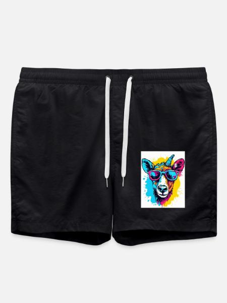 Colorful Animal Portrait - Swim Trunks - black