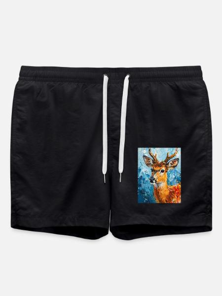 Deer image - Swim Trunks - black