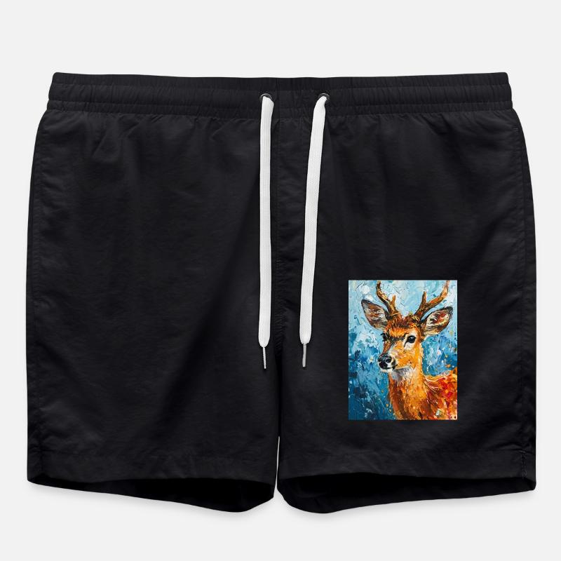 Deer image - Swim Trunks - black