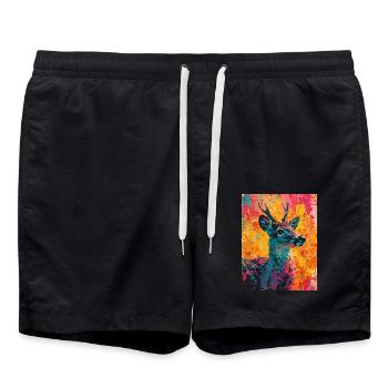 Deer in a colorful background - Swim Trunks - black - Front - AI Model Male 185 light (185cm)