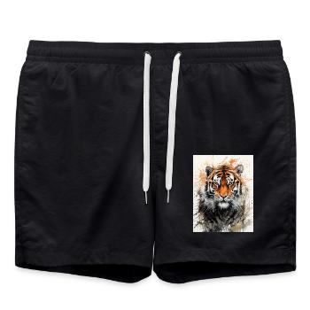 Tiger in Aquarell - Badeshorts - Schwarz - Vorne - AI Model Male 185 light (185cm)