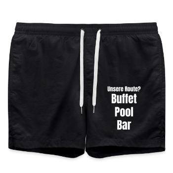 Unsere Reiseroute ist Buffet, Pool und Bar. - Badeshorts - Schwarz - Vorne - AI Model Male 185 light (185cm)