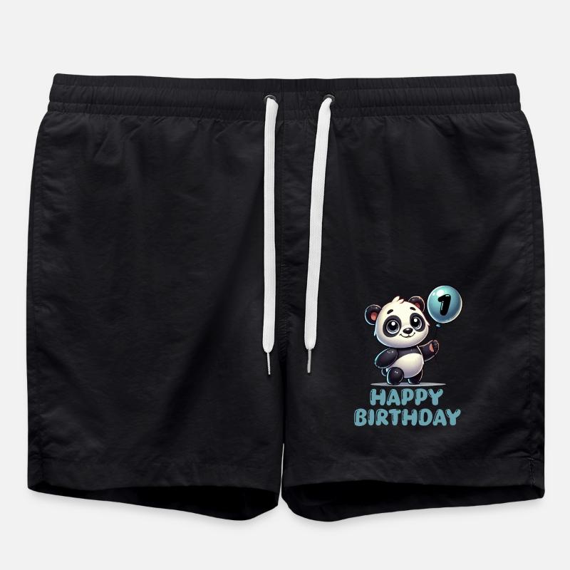 Panda Comic Balloon Birthday 1 - Swim Trunks - black