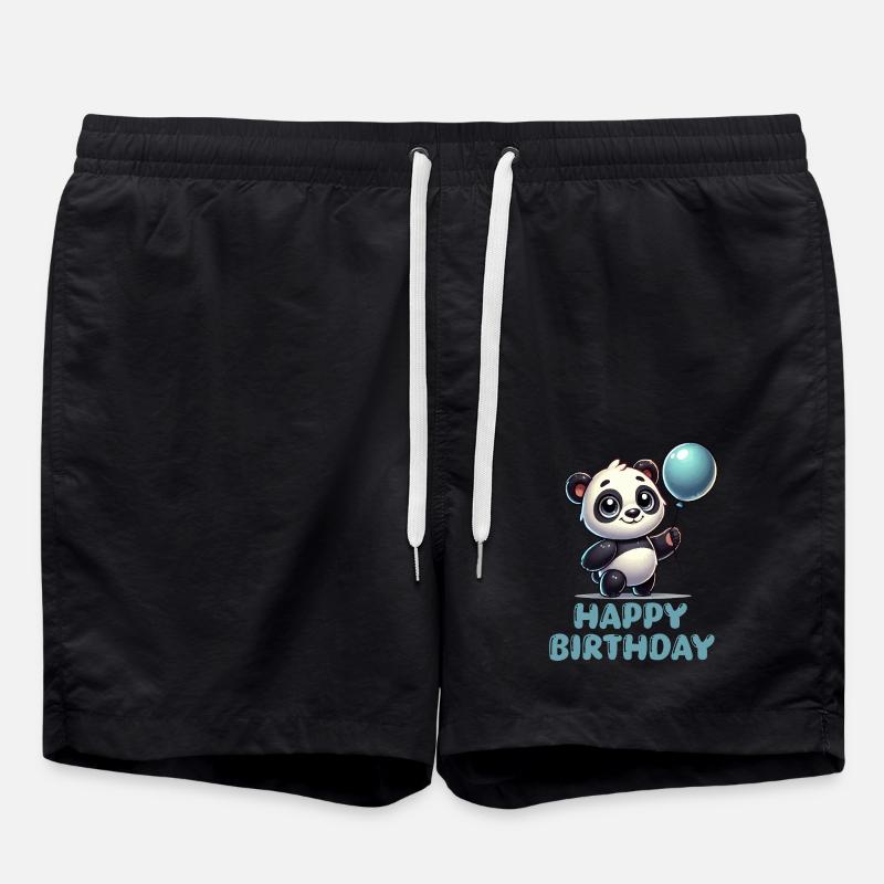 Panda Comic Balloon Birthday - Swim Trunks - black