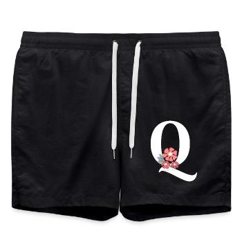 Buchstabe q Minimalistische Blumen - Badeshorts - Schwarz - Vorne - AI Model Male 185 light (185cm)
