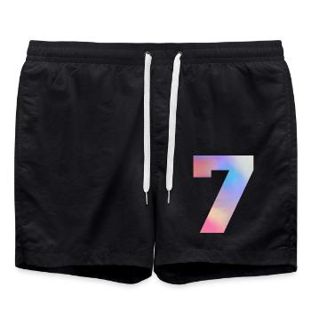 Colorful Number 7 - Swim Trunks - black - Front - AI Model Male 185 light (185cm)