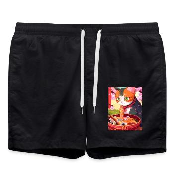 sushi ,Katze ,Japan , Kawaii,anime - Badeshorts - Schwarz - Vorne - AI Model Male 185 light (185cm)