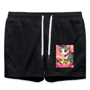 Katze ,Japan ,Kawaii,anime,ramen,suppe - Badeshorts - Schwarz - Vorne - AI Model Male 185 light (185cm)