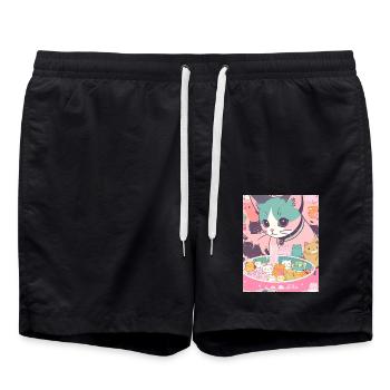 Katze ,Japan ,Kawaii,anime,ramen,katzen - Badeshorts - Schwarz - Vorne - AI Model Male 185 light (185cm)