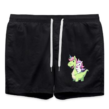 Cute Unicorn Riding Dinosaur – Kawaii Fantasy Art - Swim Trunks - black - Front - AI Model Male 185 light (185cm)