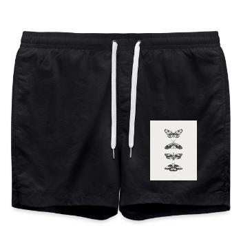 Neutral Illustrated Moth Butterfly Art T Shirt - Swim Trunks - black - Front - AI Model Male 185 light (185cm)