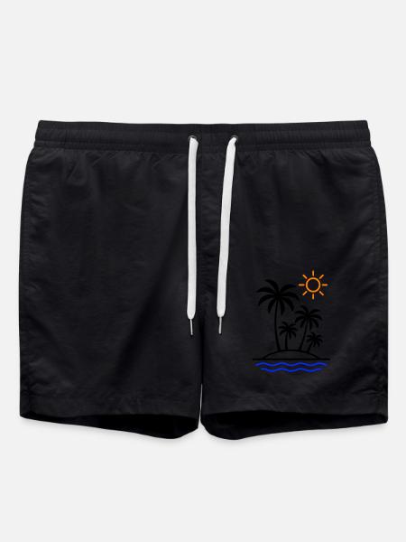 Island Summer Palm Trees - Swim Trunks - black