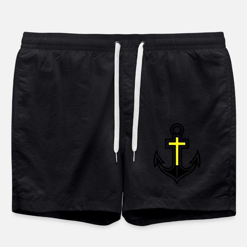Anchor Cross Icon - Swim Trunks - black