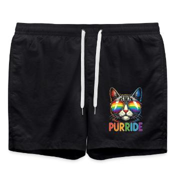 « Purrride » Cool Cat avec aviateurs arc-en-ciel - Short de bain - noir - Devant - AI Model Male 185 light (185cm)