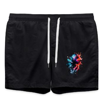 encre,hibiscus,illustration,peinture,graffiti,fleur - Short de bain - noir - Devant - AI Model Male 185 light (185cm)
