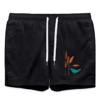 Bird and plants - Swim Trunks - black - Front - AI Model Male 185 light (185cm)