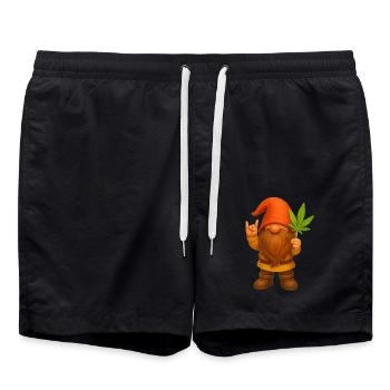 Rock on Zwerg mit Hanfblatt - Cannabis - Weed - Badeshorts - Schwarz - Vorne - AI Model Male 185 light (185cm)