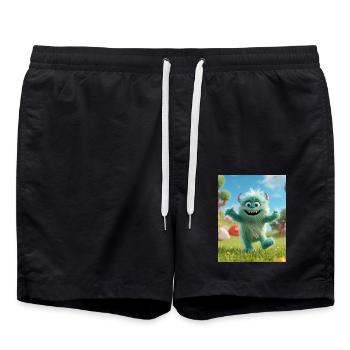Fluzzle the Cute Monster - Swim Trunks - black - Front - AI Model Male 185 light (185cm)