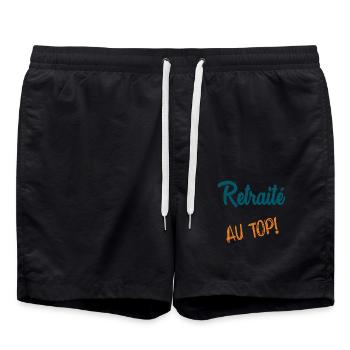 RUHESTAND. RUHESTAND. PENSIONIERT. SENIOR. OMA. OPA - Badeshorts - Schwarz - Vorne - AI Model Male 185 light (185cm)