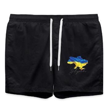 Ukraine Flag in Ukraine Map UA - Swim Trunks - black - Front - AI Model Male 185 light (185cm)