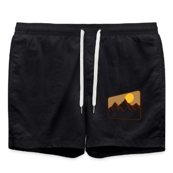 landscape shield mountains silhouette - Swim Trunks - black - Front - AI Model Male 185 light (185cm)