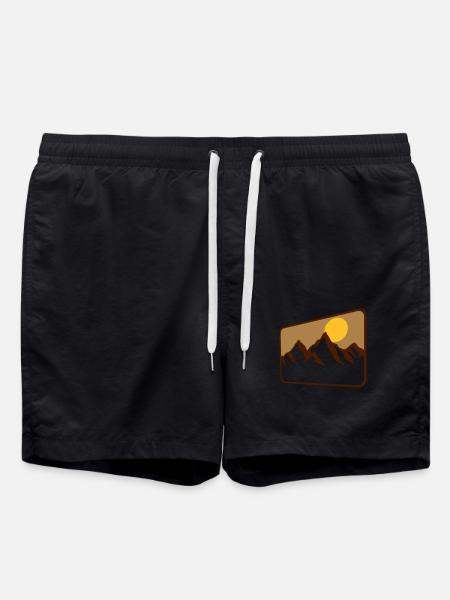landscape shield mountains silhouette - Swim Trunks - black