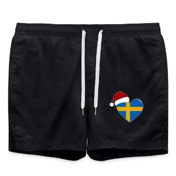 Schweden Flagge Weihnachten Herz - Badeshorts - Schwarz - Vorne - AI Model Male 185 light (185cm)