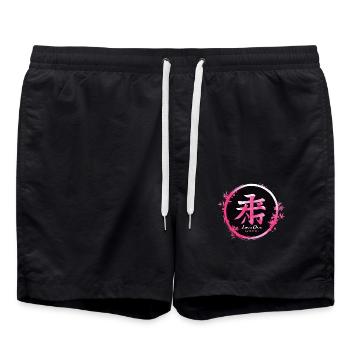 Zen Kanji Love One Embellished with Bamboo - Pink and black - Swim Trunks - black - Front - AI Model Male 185 light (185cm)