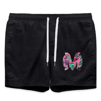 Abstract Design in Vibrant Colors - Swim Trunks - black - Front - AI Model Male 185 light (185cm)