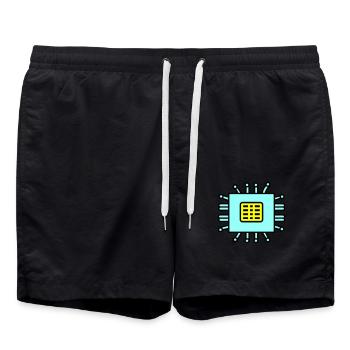 Digital Computer Chip Icon - Swim Trunks - black - Front - AI Model Male 185 light (185cm)