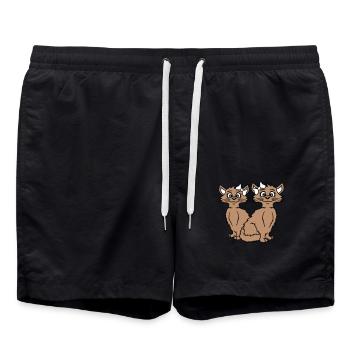 2 Katzen Mädchen Frauen Freundinnen Schleife Team - Badeshorts - Schwarz - Vorne - AI Model Male 185 light (185cm)