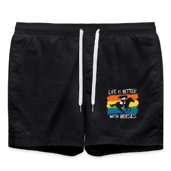 Horses make life more beautiful - Swim Trunks - black - Front - AI Model Male 185 light (185cm)