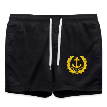 Skipper Anchor Logo gold - Swim Trunks - black - Front - AI Model Male 185 light (185cm)