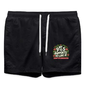 Mein 9 to 5 unterstützt meine Liebe zu Kryptowährungen - Badeshorts - Schwarz - Vorne - AI Model Male 185 light (185cm)