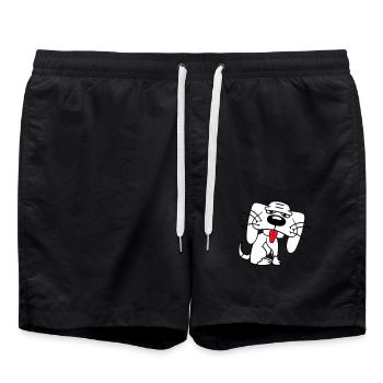 Dog Sitting Funny Cute Sticking Tongue Out Comic - Swim Trunks - black - Front - AI Model Male 185 light (185cm)