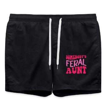 Groovy Somebody s Feral Aunt Funny Quote - Swim Trunks - black - Front - AI Model Male 185 light (185cm)