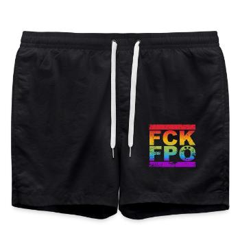 FCK FPÖ - Montrer l’exemple contre la droite et les LGBTQ - Short de bain - noir - Devant - AI Model Male 185 light (185cm)