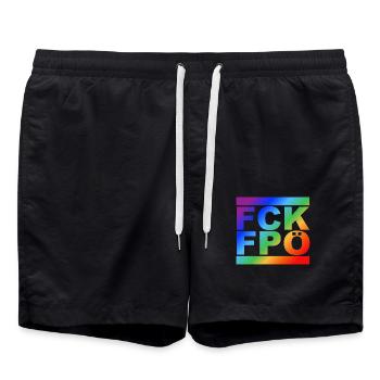 FCK FPÖ - LGBTQ - Montrer l’exemple à la droite - Short de bain - noir - Devant - AI Model Male 185 light (185cm)