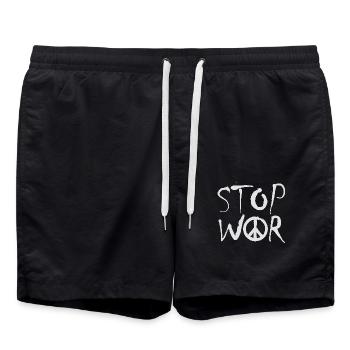 STOP WAR with Peace Sign Peace Symbol – NO WAR - Swim Trunks - black - Front - AI Model Male 185 light (185cm)