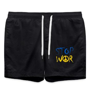 STOP WAR with Peace Sign Peace Symbol – Ukraine - Swim Trunks - black - Front - AI Model Male 185 light (185cm)