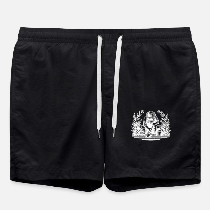 Hobbygärtner beim gärtnern im Blumenbeet - Badeshorts - Schwarz