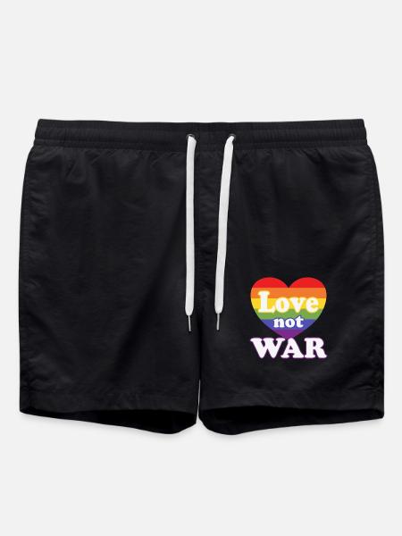 Love Not War – Rainbow Heart LGBTQ+ - Swim Trunks - black