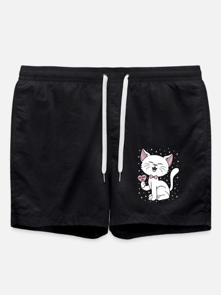 Birthday Girl Cute Cat Birthday Party Confetti - Swim Trunks - black