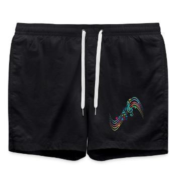 Bunte Symphonie auf schwungvollen Notenlinien - Badeshorts - Schwarz - Vorne - AI Model Male 185 light (185cm)
